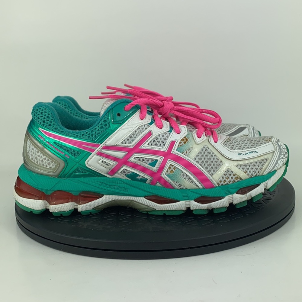 Asics Gel-Kayano 21 White/Green Athletic Running Shoes T4H7N Women's Size 8 - Picture 4 of 12